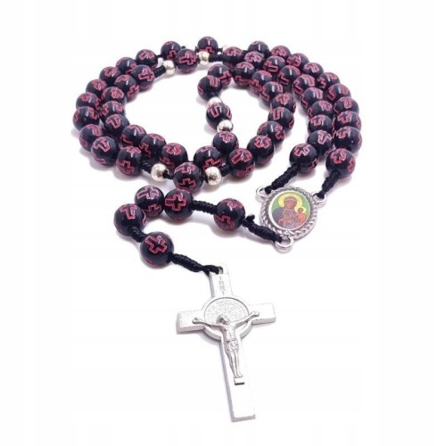 Różaniec czerwone krzyżyki plastikowy