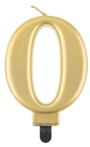 ŚWIECZKA CYFERKA 0 BEAUTY&CHARM METALIK ZŁOTA 8CM