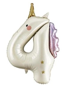 BALON FOLIOWY CYFRA 4 JEDNOROŻEC 93CM