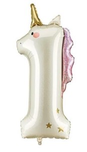 BALON FOLIOWY CYFRA 1 JEDNOROŻEC 93CM