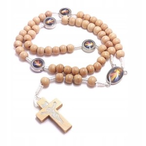 RÓŻANIEC DREWNIANY BEŻOWY - JEZU UFAM TOBIE