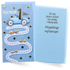 KARNET URODZINY ROCZEK AUTKO, KUKARTKA