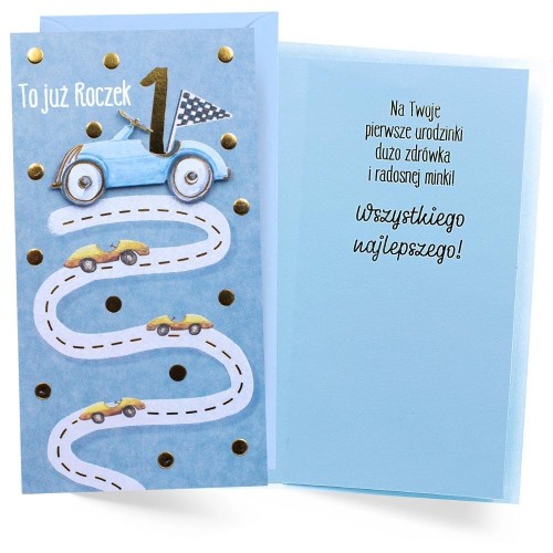 Karnet Urodziny Roczek autko, Kukartka