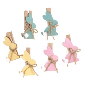 KLAMERKI DREWNIANE KRÓLICZKI 4,8CM 6SZT PASTEL