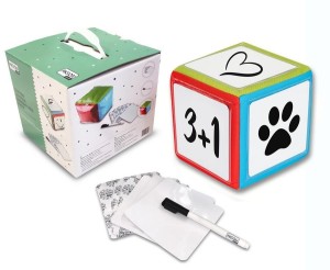 KOSTKA EDUKACYJNA Z KIESZENIAMI + KARTY + PISAK