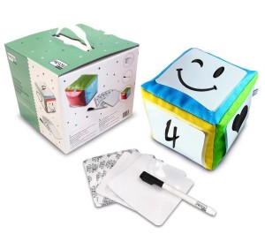 KOSTKA EDUKACYJNA Z KIESZENIAMI + KARTY + PISAK