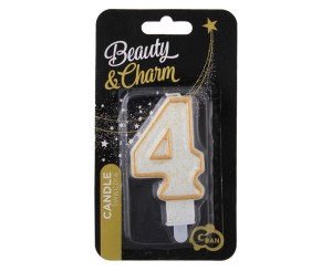 ŚWIECZKA CYFRA 4 URODZINY, ZŁOTY KONTUR