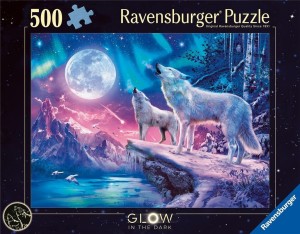 PUZZLE 2D 500 ŚWIECĄCE - WILK W ZORZY POLARNEJ
