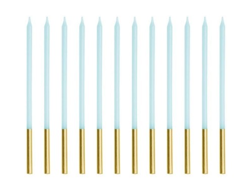 Świeczki urodzinowe gładkie błękitne 14cm 12szt