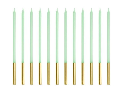 Świeczki urodzinowe gładkie zielone 14cm 12szt