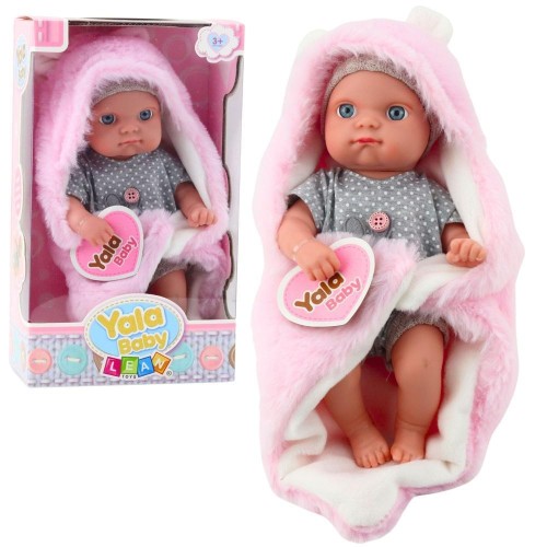 Lalka bobas w szarej piżamce różowy 23cm, Leantoys
