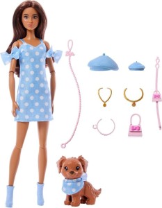 BARBIE JEDNAKOWA STYLIZACJA LALKA I PIESEK GROSZKI