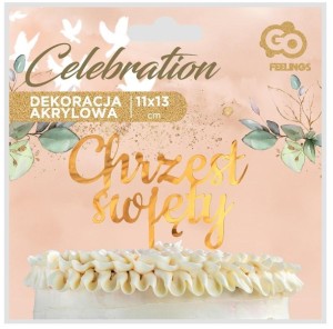 DEKORACJA AKRYLOWA NA TORT CHRZEST ZŁOTA