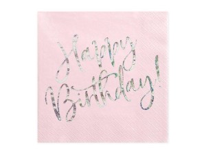 SERWETKI HAPPY BIRTHDAY PUDROWY RÓŻ 33X33CM 20SZT