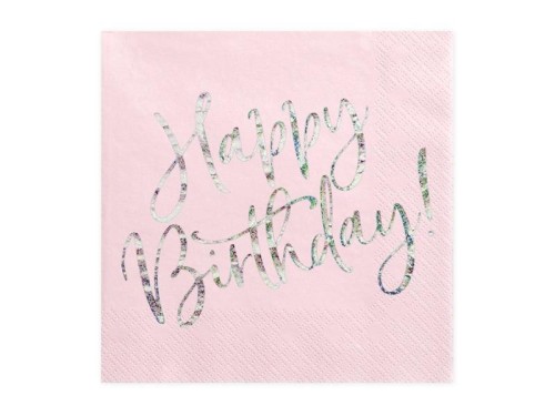 Serwetki Happy Birthday pudrowy róż 33x33cm 20szt