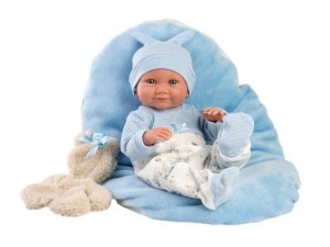 LALKA WINYLOWA BOBAS NICO Z NIEBIESKĄ PODUSIĄ 40CM