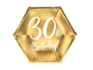 TALERZYKI 30TH BIRTHDAY ZŁOTE 20CM 6SZT