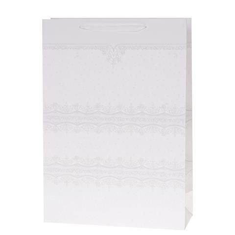 Torebka Lux 14,5x15x6,5cm brokat biała ROZETTE