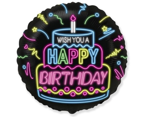 Balon foliowy Happy Birthday neon 45cm