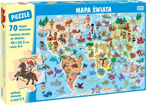 Puzzle 70 elementów. Mapa świata, Wydawnictwo Jako