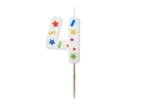 ŚWIECZKA URODZINOWA 4 BIAŁA KONFETTI 5.5CM