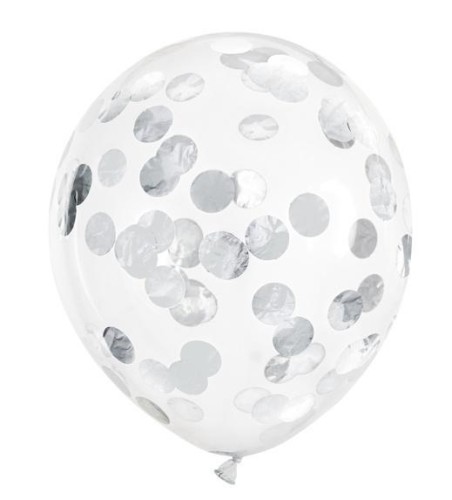Balony z konfetti kółka srebrny 30cm 6szt