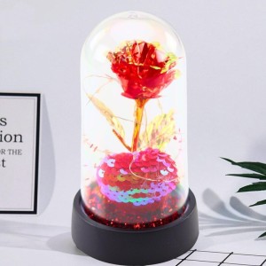 WIECZNA RÓŻA KRYSZTAŁOWA W KOPULE Z LED, LEANTOYS