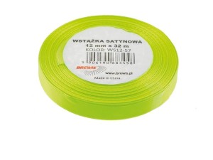 WSTĄŻKA SATYNOWA ZIELONA NEONOWA 12MMX32M