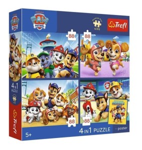 PUZZLE 4W1 PSI PATROL - PSIA STRAŻ + PLAKAT TREFL