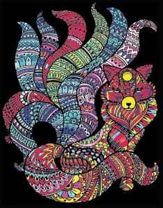 KOLOROWANKA WELWETOWA A4 KITSUNE LIS O 9 OGONACH