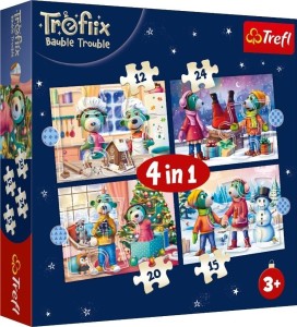 PUZZLE 4W1 U TREFLIKÓW PADA ŚNIEG TREFL, TREFL