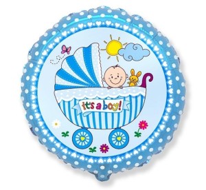 BALON FOLIOWY WÓZEK DLA CHŁOPCA 45CM