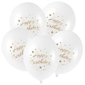 BALONY ZE ZŁOTYM NADRUKIEM HAPPY BIRTHDAY 5SZT