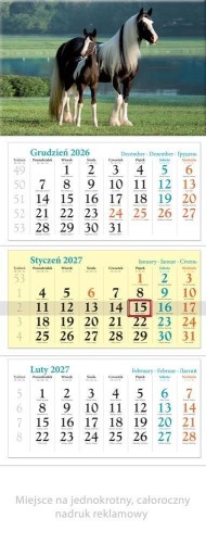Kalendarz 2027 trójdzielny Koniki