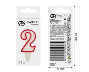 ŚWIECZKA 2 CZERWONY KONTUR 7CM