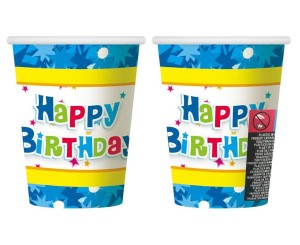 KUBECZKI PAPIEROWE HAPPY BIRTHDAY BLUE 270ML 6SZT