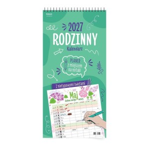 KALENDARZ 2027 ŚCIENNY PLANER RODZINNY ZIELONY