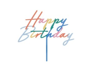 TOPPER NA TORT HAPPY BIRTHDAY TĘCZOWY 18X16,5CM