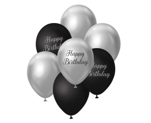 BALONY B&C SREBRNO-CZARNY HAPPY BIRTHDAY 7SZT