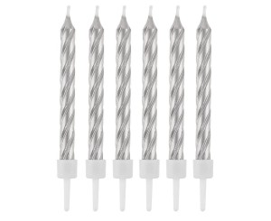 ŚWIECZKI B&C Z PODSTAWKAMI SREBRNE 8CM 12SZT