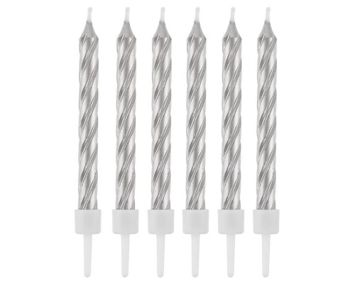 Świeczki B&C z podstawkami srebrne 8cm 12szt