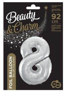 BALON FOLIOWY CYFRA 8 BEAUTY&CHARM SREBRNA 92CM