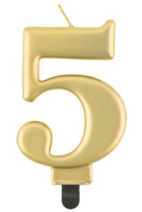 ŚWIECZKA CYFERKA 5 BEAUTY&CHARM METALIK ZŁOTA 8CM