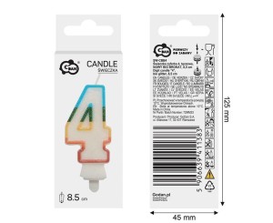 ŚWIECZKA CYFRA 4 TĘCZOWA 8,5CM