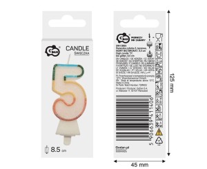 ŚWIECZKA CYFRA 5 TĘCZOWA 8,5CM