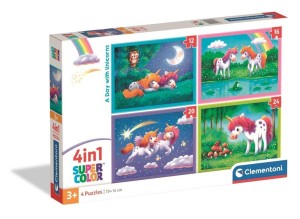 PUZZLE 4W1 SUPER KOLOR A DAY WITH UNICORNS