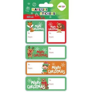 NAKLEJKI XMAS ANIMALS TAG 10X20CM HAPPY COLOR