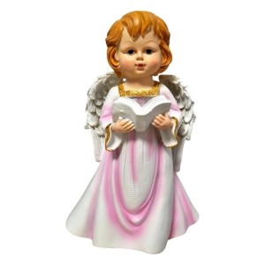 FIGURKA ANIOŁ Z KSIĄŻKĄ - RÓŻOWY 22CM