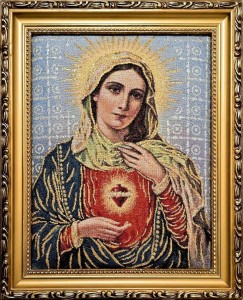 OBRAZ HAFTOWANY SERCE MARYI 27X22CM