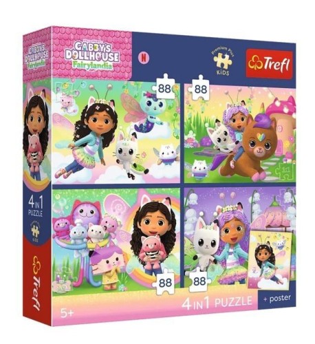 Puzzle 4w1 Koci Domek Gabi + plakat TREFL, Trefl